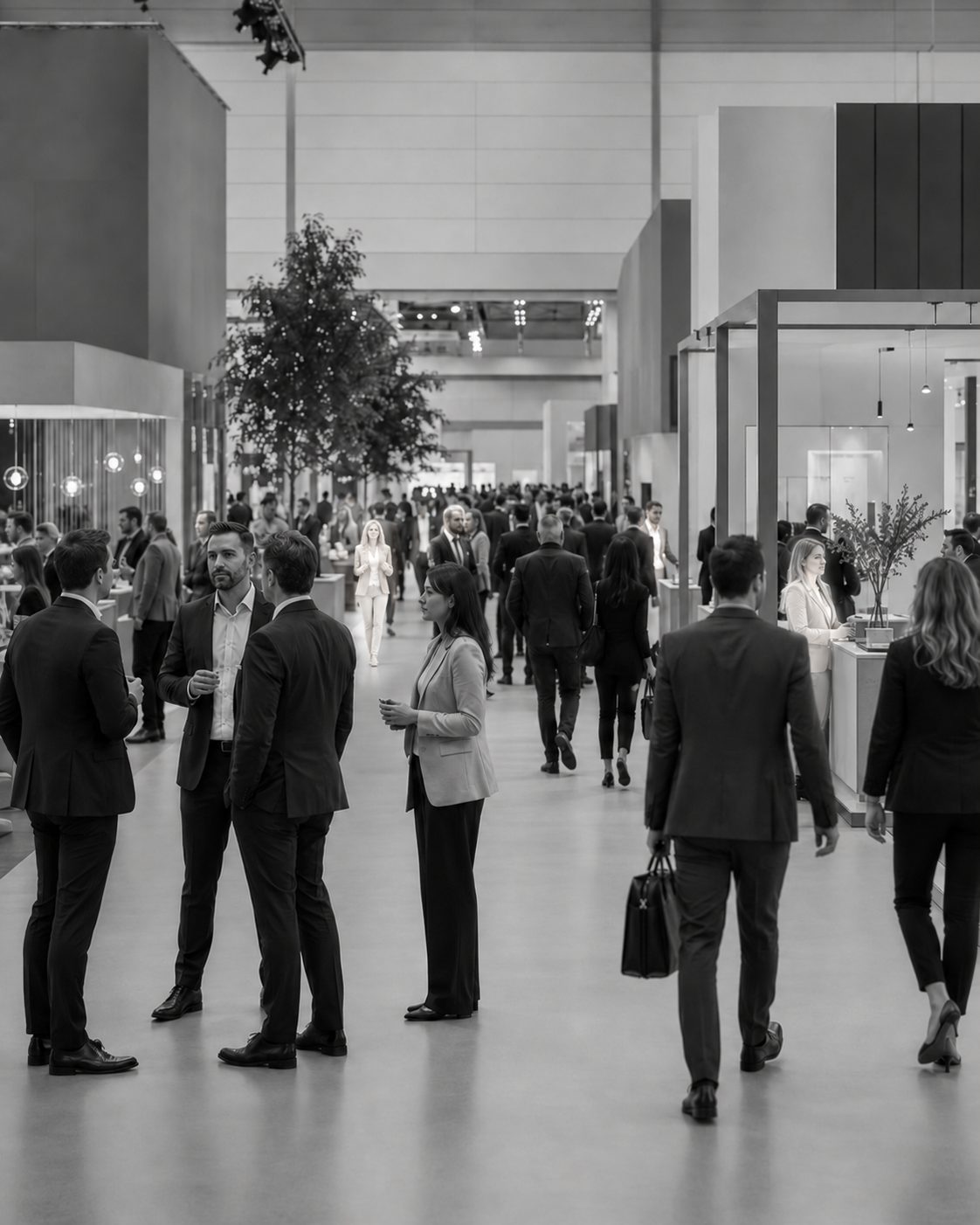 Event hall with subtly highlighted people in the background